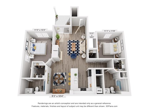 Floor plan for 2 beds, 2 baths, 1146 sqft